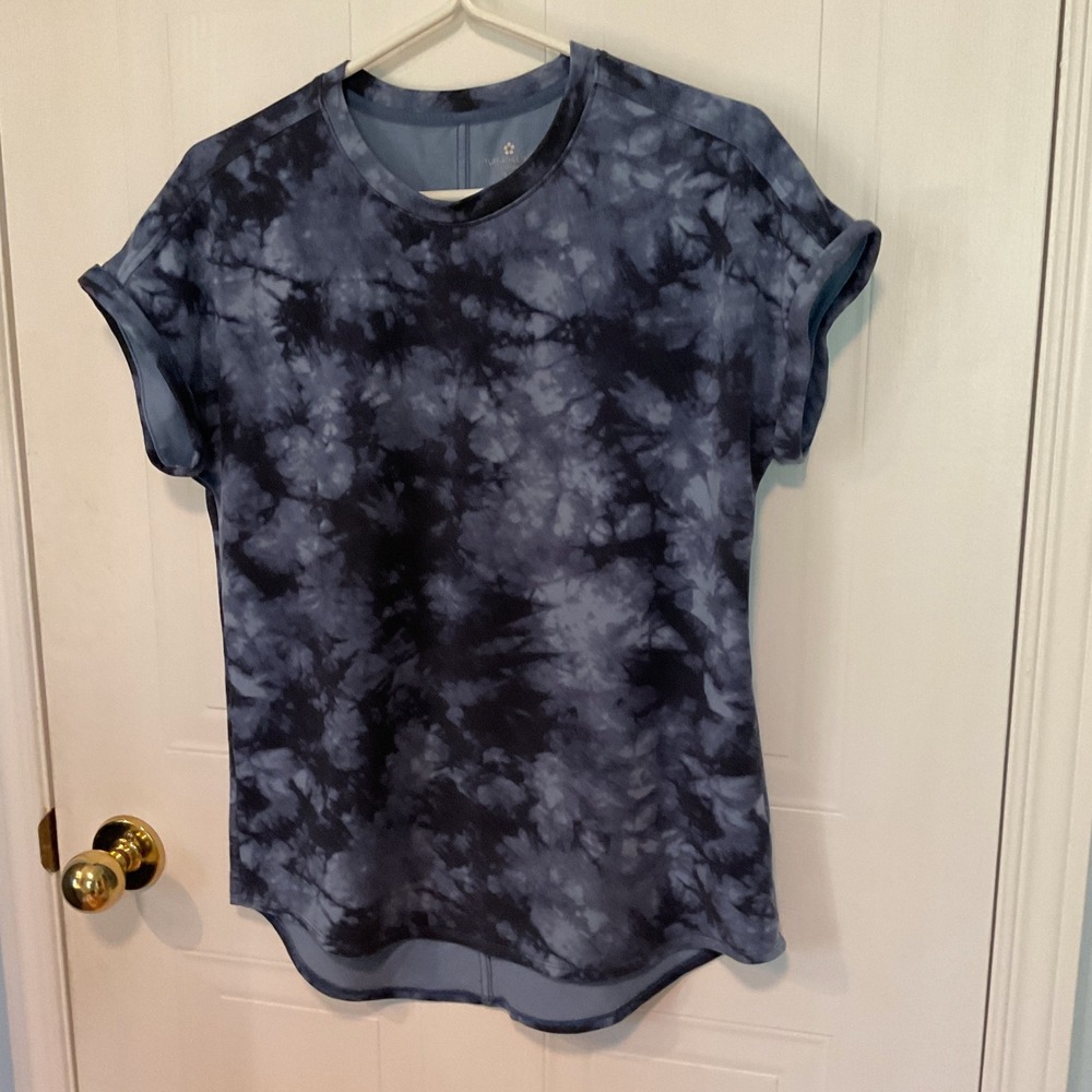 Tuff Athletics Top Women Small Blue Excellent Tie Dye Cuffed Sleeve High Low